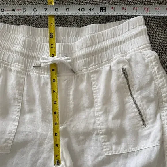 ATHLETA Cabo 100% Linen Wide Leg Elastic Waist Pockets Pant White Calla Lily 14 - Picture 6 of 7